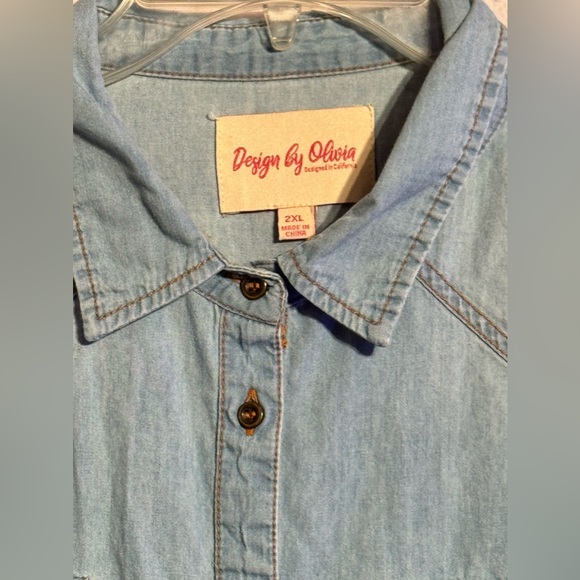 2 for $10 Denim shabby Chic button down blouse - Picture 4 of 6